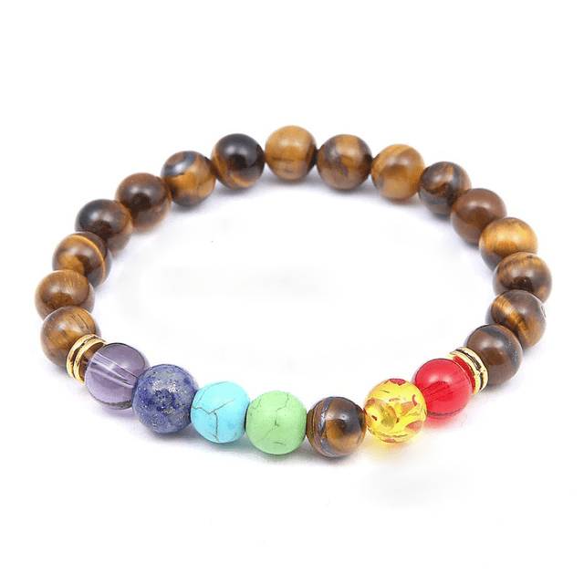 Bracelet 7 chakras et pierre œil de tigre