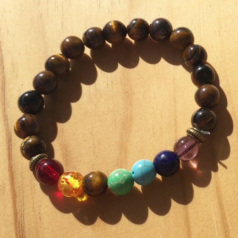 Bracelet 7 chakras et pierre œil de tigre