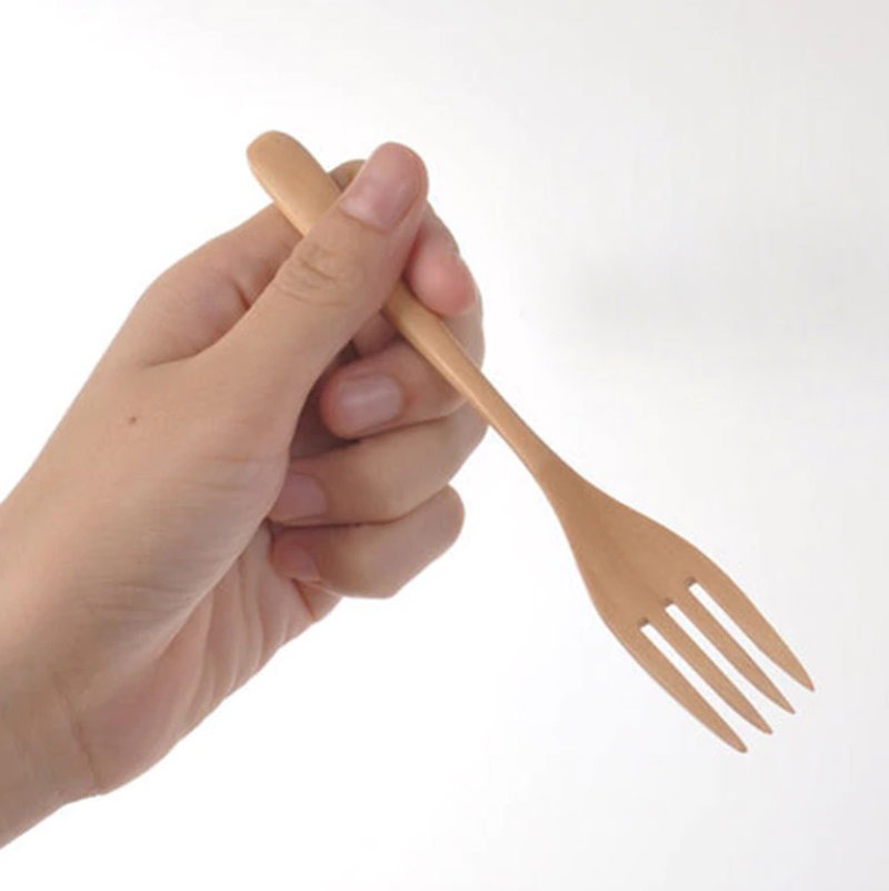 Grande fourchette en bois clair 16cm – Image 2